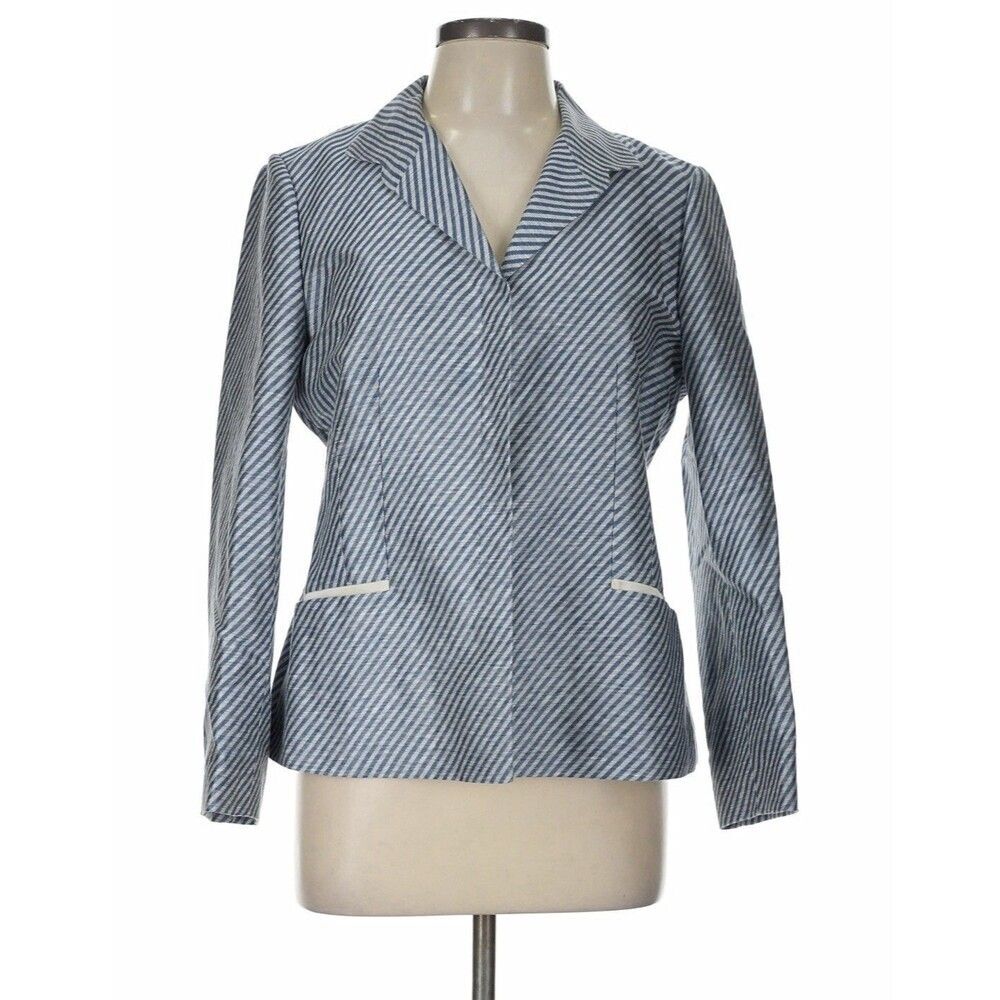 Lafayette 148 Women’s 8 Jasmine Stripe Blazer 93% Linen Blend Glaze Blue $598